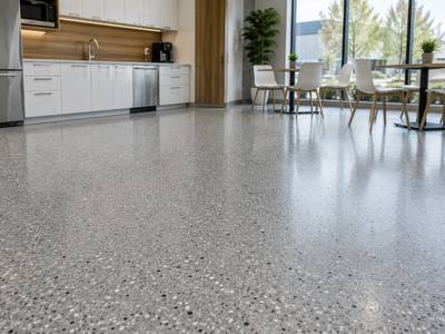 Flake epoxy floor in a staff kitchen and lunch room