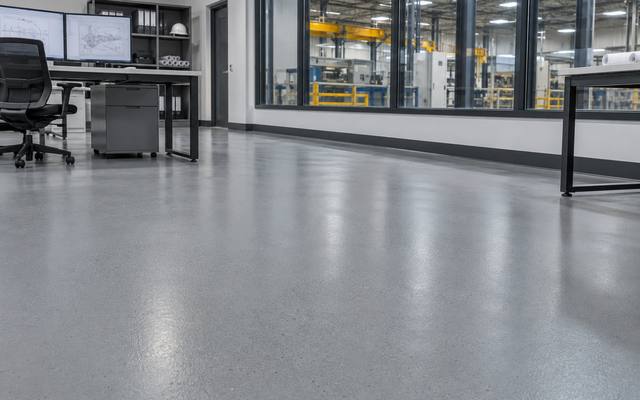 Commercial epoxy flooring in an engineering office in Red Deer
