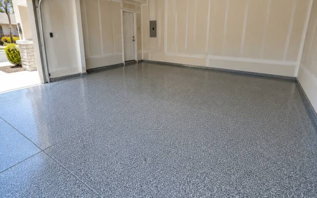 Flake garage floor coating in a Red Deer home