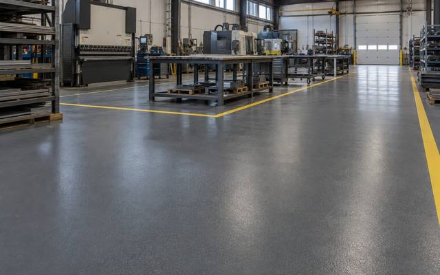 Industrial epoxy flooring in a Red Deer fabrication shop